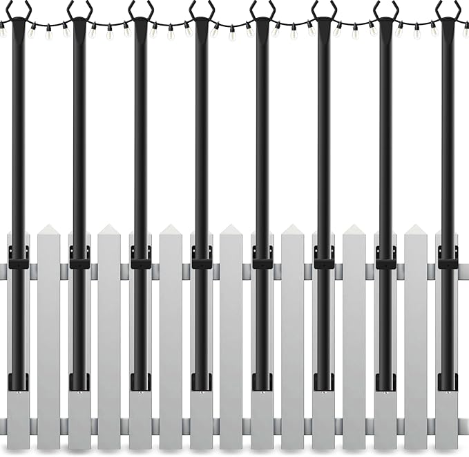 8 Pack String Light Poles,5 Ft Light Poles for Outside String Lights,Outdoor Lights Pole with Fork,Metal Poles Stand for Patio Deck Backyard (5FT 8 Pack)
