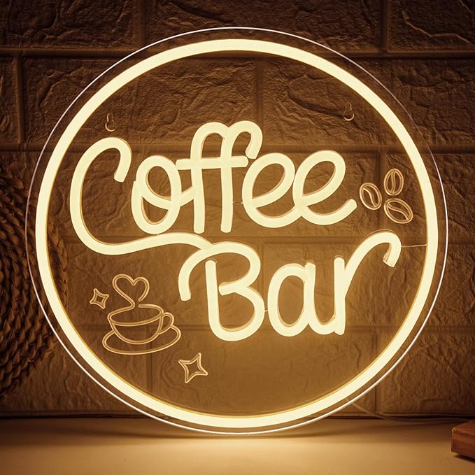 Coffee Bar Neon Sign for Wall Decor Dimmable LED Neon coffee Light Up Sign for Coffee Station, Cafe Shop, Restaurants, Kitchen Party Decoration Gifts(12.99 * 12.99inches)