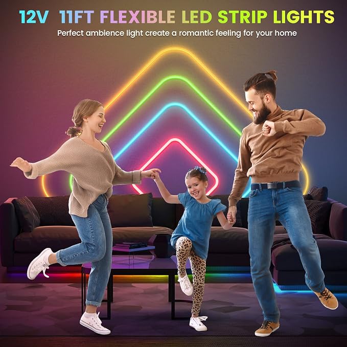 KJOY LED Strip Neon Flexible Rope Light, 11FT/3.5M RGB Neon Rope Lights with App & Remote Control, 12V Cuttable Silicone DIY Creative Rope Lighting Flex Rope for Bedroom Dormitory Kids Room Decor