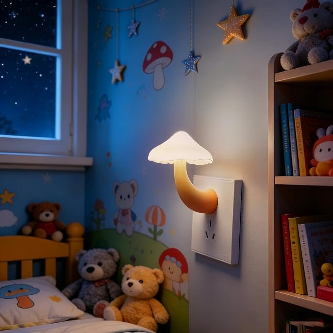 4 Pack LED Mushroom Night Light Plug in Lamp,Light Sensor Night Lights Plug into Wall, Warm White Night Light for Adults Kids Room Bedroom Bathroom Hallway Kitchen