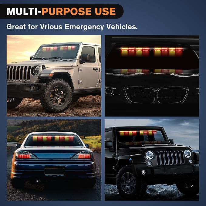 Nilight 32LED Amber Red Emergency Dash Strobe Lights with Controller | Suction Cups Warning Hazard Interior Front/Rear Windshield Deck Split Light Bar for Trucks Construction Vehicles