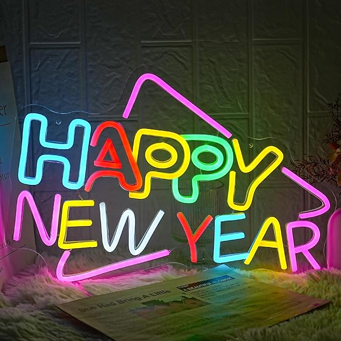 Happy New Year Neon Sign - Colorful Holiday LED Letter Wall Art, Xmas Cheers Signage, Christmas Wall Decorations