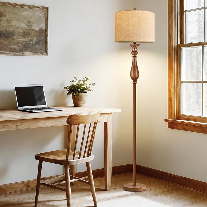 Wood Floor Lamps for Living Room Farmhouse Boho Floor Lamp with Remote Control & 3 Color Temperature,Dimmable Vintage Floor Lamp Mid Century Modern Standing Lamp Pole Tall Floor Lamp Bedroom Corner