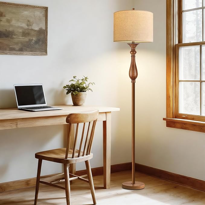 AHDWDW Floor Lamp for Living Room Bedroom,Mid-Century Modern Floor Lamp with Fabric Shade,Farmhouse Boho Floor Lamps with Remote,Dimmable & Adjustable Color Temperature Standing Tall Lamp for Corner