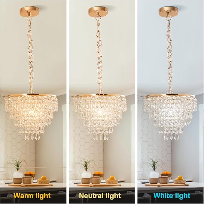 FRIXCHUR 11.8'' Gold Crystal Chandelier LED Flush Mount Crystal Ceiling Pendant Light for Living Room, Dining Room