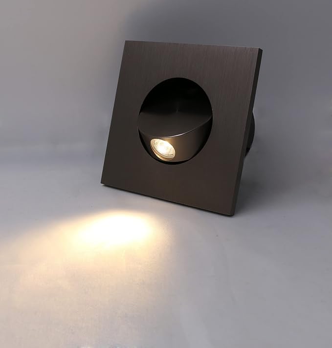 3W LED Wall Recessed Step Stair Lighting Bedside Reading Light Fixture Hidden On/Off Switch Adjustable Warm White Coffee Square