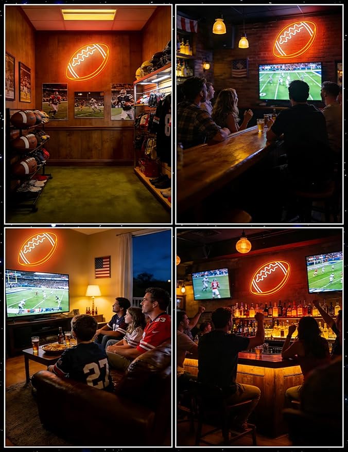 Football Neon Sign, Sport Neon Light Signs for Wall Decor, Football LED Light Up Wall Art for Man Cave, Teens, Boys, and Girls' Bedrooms, Game Room, Gift for Fans Teens (Football)