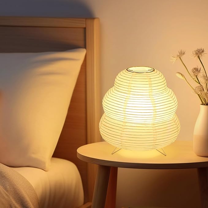 Small Paper Lamp, Japanese Lantern Table Lamp, Paper Table Lamp, Cute Lamp for Desk Bedrooms Bedside(Bulb Included)