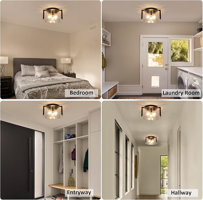 Black Flush Mount Ceiling Light Fixture, 3 Light Modern Entryway Light Fixture Ceiling Mount, Close to Ceiling Light Fixtures, Kitchen Lighting Fixtures Ceiling Lights for Bedroom Bathroom Hallway