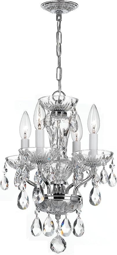 Traditional Crystal 4 Light Hand Cut Crystal Polished Chrome Mini Chandelier