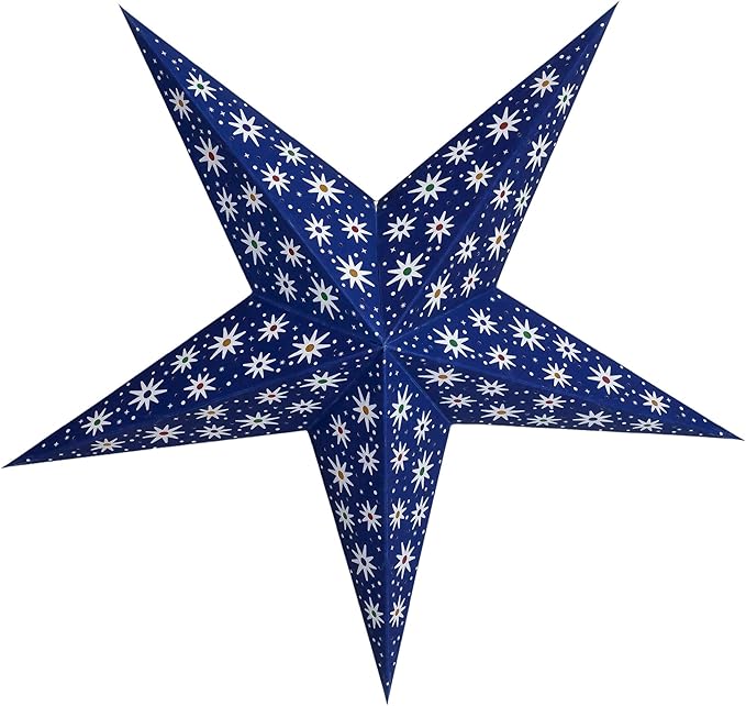 GalaxyArts Blue Paper Star Lantern, 24 Inch 3D Illuminated Starlite Hanging Lamp, Handcrafted Hollow Decoration for Weddings, Parties, Christmas, Holidays, Easy to Hang Indoor/Outdoor Home Décor