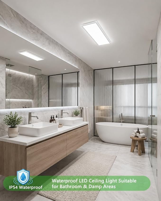 1Pack White 23.6In Flush Mount Ceiling Light, 14W 3000lm Thyristor (TRIAC) Dimmable Rectangle LED Ceiling Light,3-CCT 3000-6500K with Memory Funcation,IP54 for Kitchen/Bathroom/Hallway/Office
