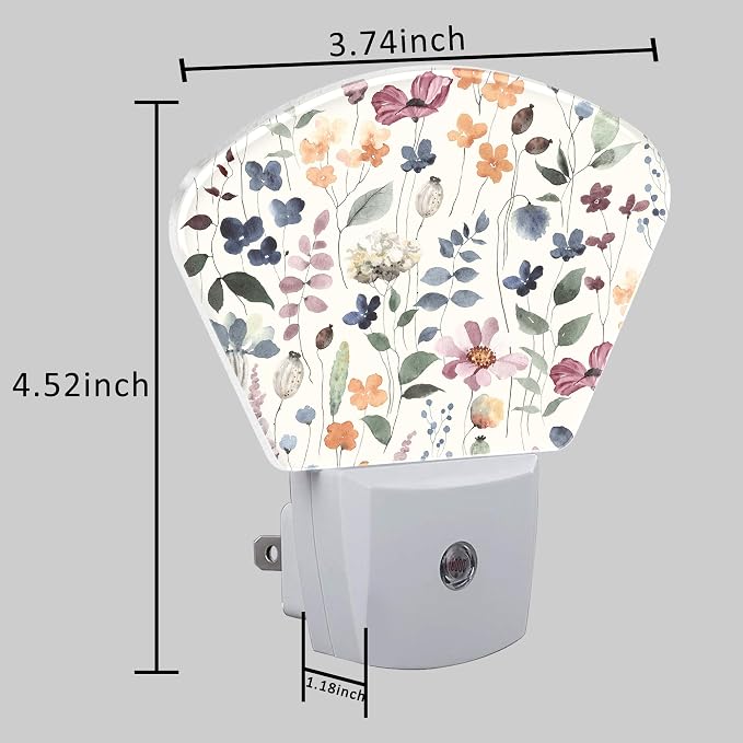 Watercolor Flowers Night Light for Kids Girls Boys, Leaves and Plants LED Night Light Plug into Wall with Dusk to Dawn Sensor for Bedroom, Hallway, Kitchen, Bathroom, Stairs Decor