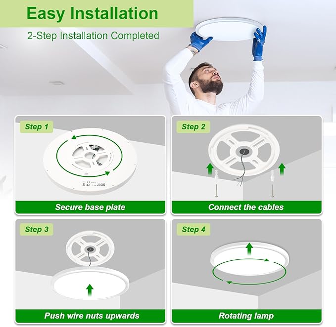hunhun 2 Pack 3200lm LED Flush Mount Ceiling Light 12 Inch, 5CCT Adjustable,Super Slim 0.87 inch led Ceiling Light Fixture for Bedroom, Living Room, Dining Room (White, 2-Pack)