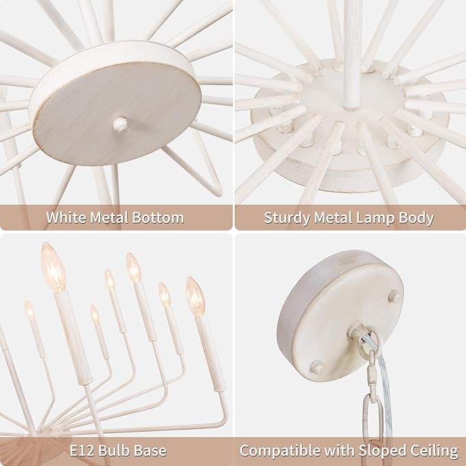 French Country Chandelier, 16 Light Farmhouse Chandeliers for Dining Room Lighting Fixtures Hanging, White Chandelier Light Fixture, Industrial Chandeliers for Living Room Kitchen Staircase Foyer