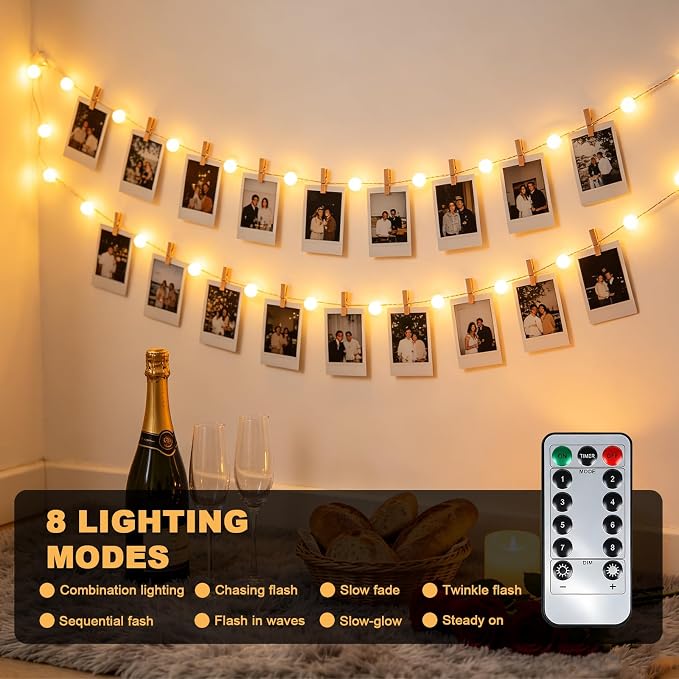 99FT 200LED Globe String Lights, Battery Powered Waterproof 8 Modes Hanging Fairy Lights with Remote for Patio Garden Holiday Tree Yard Party Wedding Indoor Outdoor Decor, Warm White