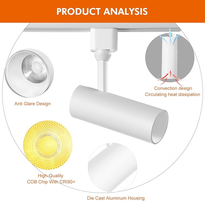 10W LED Track Lighting Heads H Type Track Light Heads Dimmable 3000K 4000K 6000K Flexible Track Lighting Fixtures Adjustable Track Lighting Heads CRI90+24° for Accent Art Task, White 8 Pack