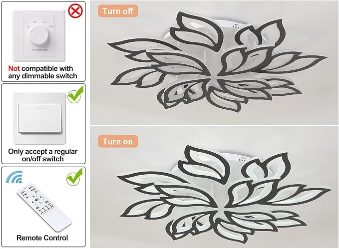 Garwarm 32" Large Flush Mount Ceiling Light, Dimmable LED Flower Fixture | Modern Ceiling Light with Remote, Adjustable Color Temperature 3000K-6500K,Decorative Lamp for Living Room Bedroom Kitchen