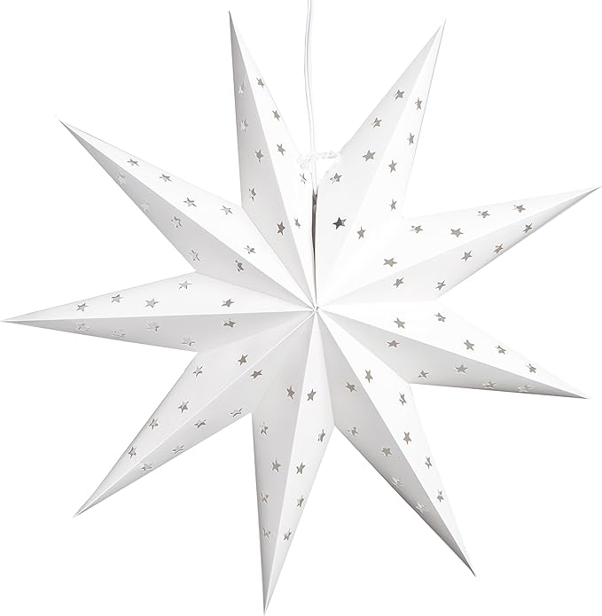 9-Pointed White Paper Star Lantern with 12 Foot Power Cord Included, Modern Style, Eco-Friendly