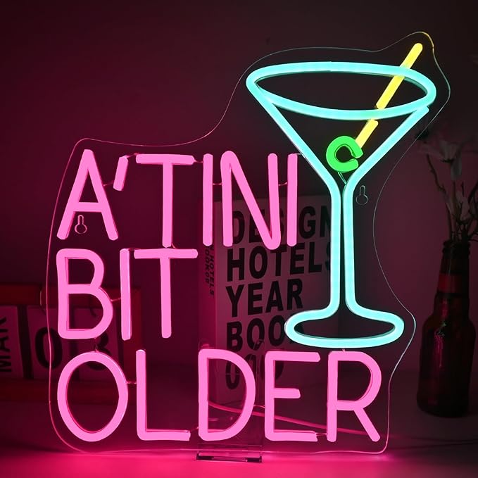 A’TINI BIT OLDER Neon Sign Dimmable Martini LED Light Wall Decor, A’TINI Light Up Sign for Pub, Man Cave, Home Bar, Funny Birthday Gift for Martini Lovers