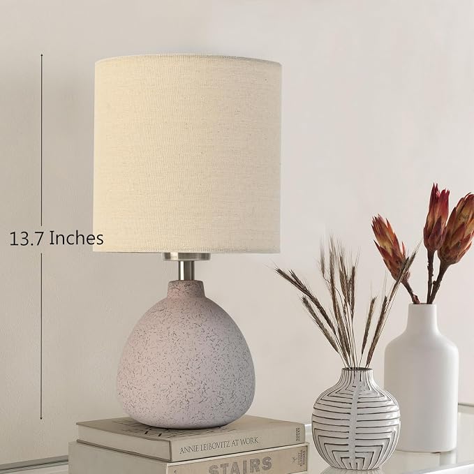 BrightWe Earth Brown Rustic Ceramic Table Lamp Set of 2, Small Table Lamp Farmhouse Rustic Lamp Set Bedside Table Lamps for Bedroom Nightstand Side Table Lamps for Living Room, 13.7IN