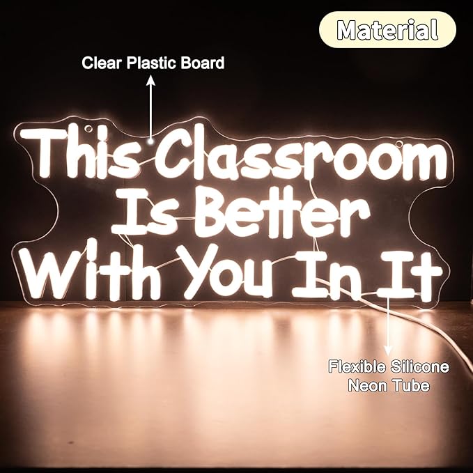 This Classroom Is Better With You In It Neon Signs, Dimmable Neon Light Library for Wall Decor Motivational Book Classroom LED Signs, Reading Corner Decor Christmas Gifts 16.14 x 7.09 Inch