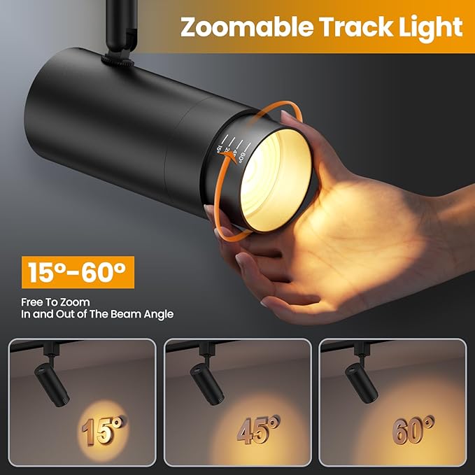 10W 5-Color Zoomable Track Lighting Heads H Type LED Track Lighting Heads Black Dimmable Bright Track Light Heads for Galleries 2700K 3000K 4000K 5000K 6000K Adjustable 15°- 60° CRI90+ 8 Pack