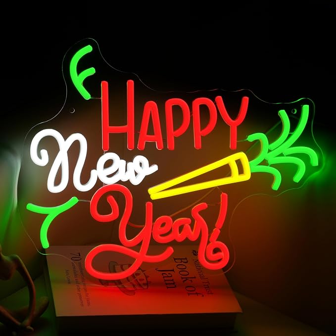 GNVETZLL Happy New Year Neon Sign for Wall Decor Dimmable Colorful New Year LED Light Sign for Bar Party Celebrate New Year Christmas Decoration(15.75 * 12.6In)