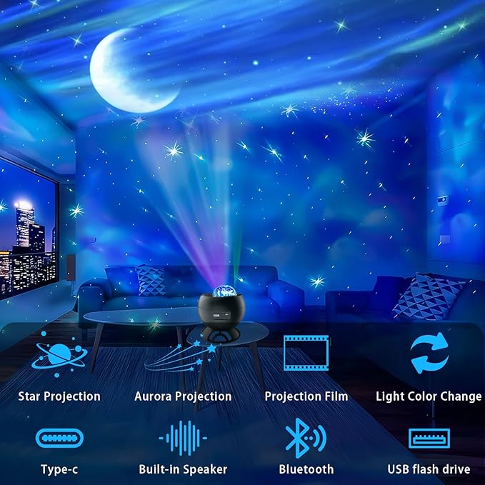 Star Projector,Northern Lights Projector,3 HD Projection Lenses Galaxy Projector for Bedroom,Bluetooth Speaker Star Light Projector,Moon Projector,Room Light Projector, Kids Bedroom Decoration