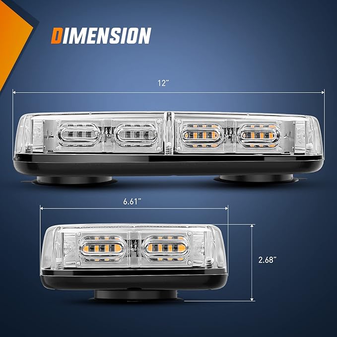 Nilight 12 Inch Roof Top Strobe Lights 48LED Hazard Light Emergency Safety Warning LED Flashing Light Bar Magnetic Mount 12V 24V for Cars Trucks Snow Plows Construction Vehicles