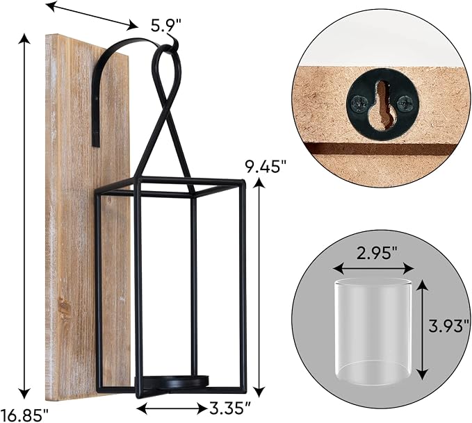 Homemory Wall Candle Sconce, Wood Rustic Candle Holder Decorative Candle Lantern with Glass Holder, Wall Decorations for Living Room, Dining Room | Wood and Glass Design Adds Rustic Farmhouse Style for Living Rooms, Bedrooms, Fireplaces and Wall Decor