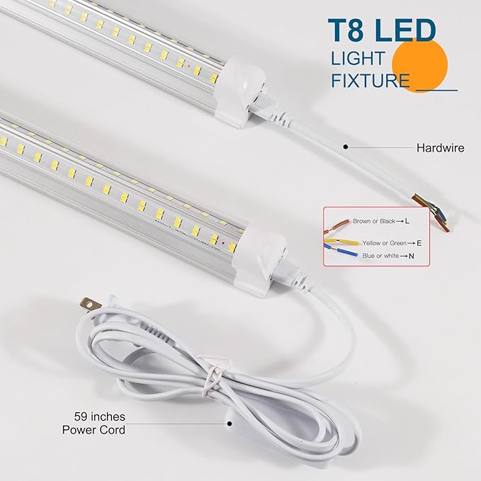 LED Shop Lights,4FT Led Light 6500k Daylight 50W 7000LM.4 Foot Shop Lighting Clear Cover Integrated V-Shape,Led Garage Lights for Workshop 4ft,Warehouse Commercial Bay Lighting(2-Pack)