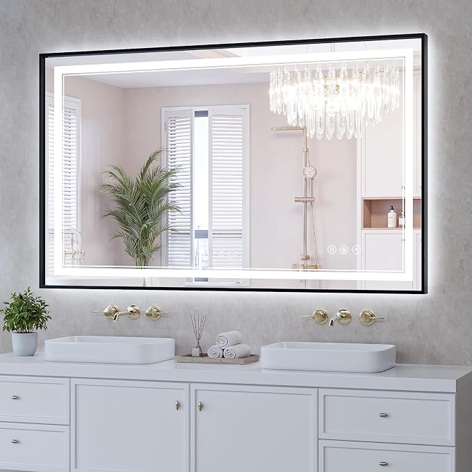 30"x50" LED Bathroom Mirror with Lights, Front & Backlit, Anti-Fog | Lighted Mirror with Dimmable, Aluminum Frame, 3 Color Temperature, CRI 90+, Touch Control with Memory, HD Tempered Glass