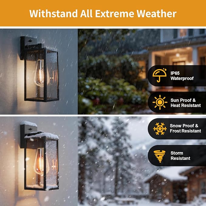 13'' Dusk to Dawn Outdoor Porch Lighting Fixtures Wall Mount, Sensor Exterior Wall Light for House, Ouside Lantern Lamp, Waterproof Wall Sconce Lights, Black Metal Coach Light for Garage Entryway
