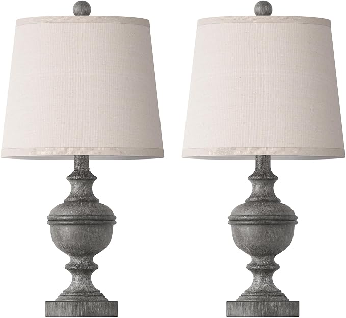 Retro Table Lamps Set of 2, Bedside Lamp for Bedroom Rustic Farmhouse Table Lamps for Living Room, Vintage Nightstand Lamps with White Shades, Grey
