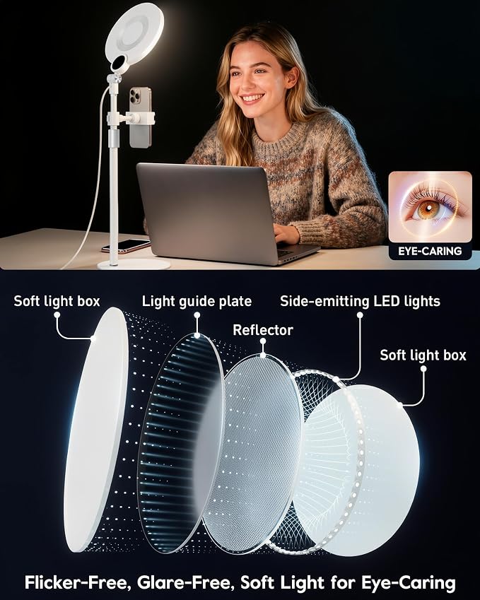 7" Ring Light with Stand for Desk, 30 Modes for Video Conference Lighting | Zoom Lighting for Computer, Adjustable Desk Light for Video Recording, Calls, Podcast, Stream, 3000K-6500K, CRI 97.8
