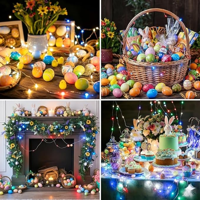 12 Pack Multicolor Fairy Lights Battery Operated, 7ft 20 LED Mini String Twinkle Lights for Easter Valentine's Day Christmas Mason Jars Centerpiece Table Decorations (12, Multicolor)