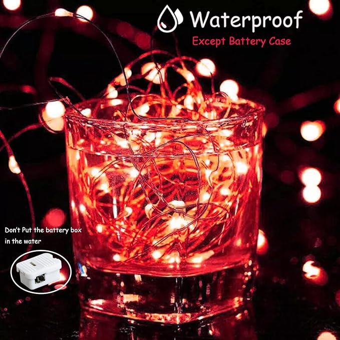 ZGWJ Fairy Lights Battery Operated, 12 Pack Red Twinkle String Lights 20 LED 7FT 3 Lighting Modes Waterproof for Bedroom, Halloween, Christmas, Party Indoor and Outdoor Decoration