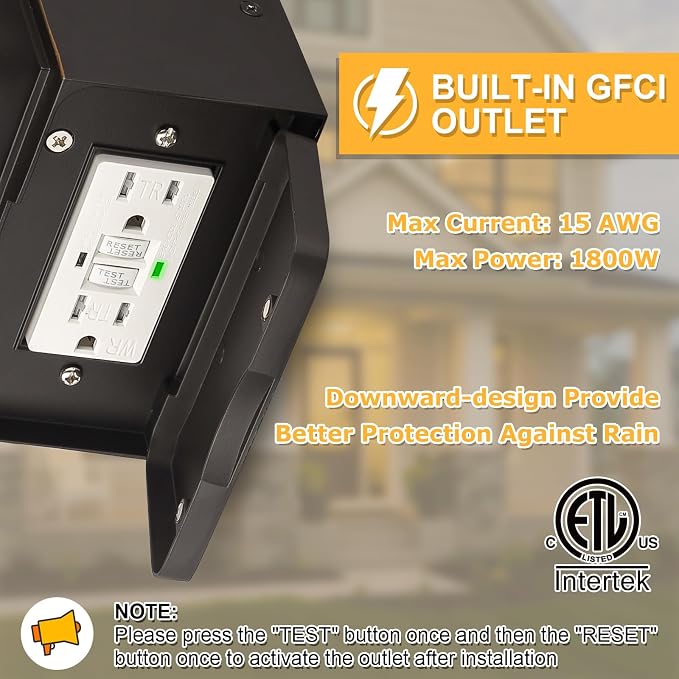 2 Pack Outdoor Porch Lights, Dusk to Dawn Wall Lighting with GFCI Outlet | Waterproof Alunmium Wall Sconces with Clear Glass Shade, Outside Porch Lights House Patio Garage Front Door, Bulbs Included