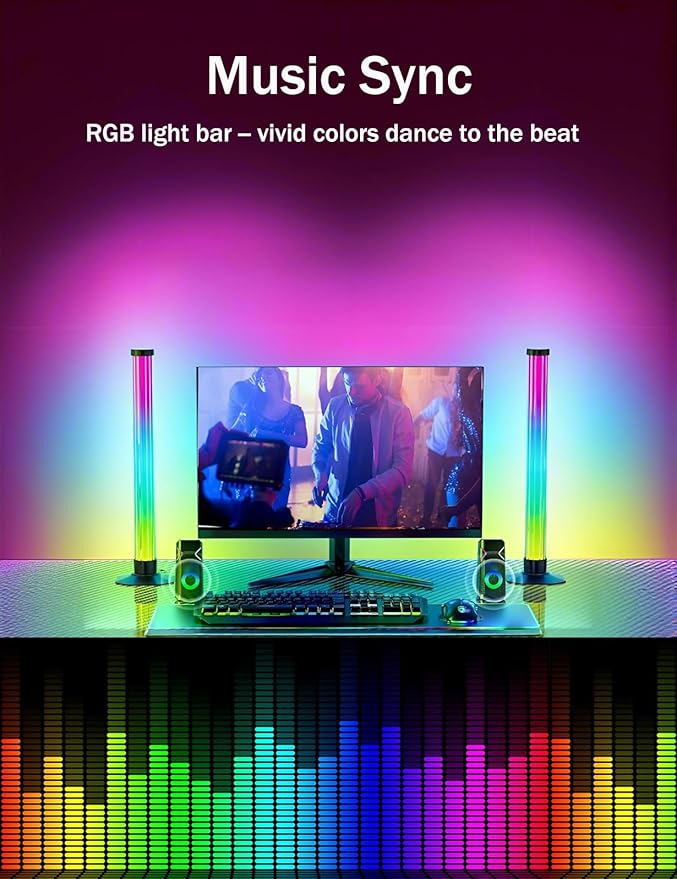 RGB Light Bar, TV Backlights 360 Degree Light Emitting USB Powered, Gaming Ligting, APP and Remote Control, Music Sync, Color Changing Ambient Lighting for Desk, TV, PC, Monitor, Party