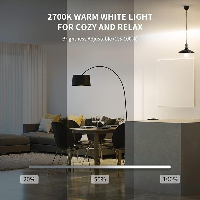 YEELIGHT Smart Light Bulbs, Warm White Dimmable LED Light Bulb 60W Equivalent, 900LM, E26, 2700K, Timing Function, WiFi & Bluetooth LED Bulbs, APP Control Work with Alexa and Google Assistant, 4 Pack