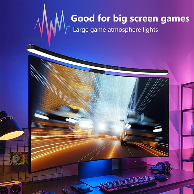 Diyeeni Curved Monitor Light Bar with Touch Control, 3 Color Temperatures (3200k, 4500k, 6900k), Dimmable RGB, Timing Function for Gaming and Office