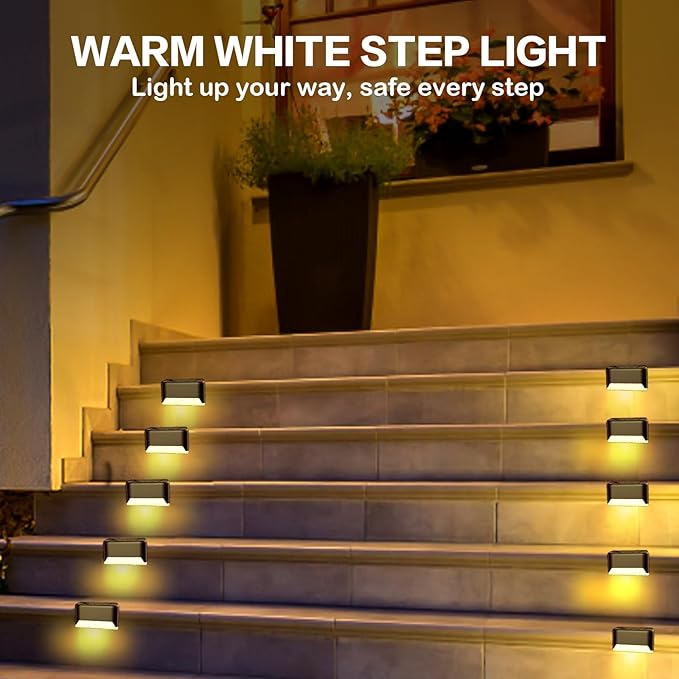 Solar Deck Lights Outdoor, 4Pcs Solar Step Lights, Waterproof LED Solar Lights for Outdoor Stairs, Step, Fence, Yard, Patio, Railing, Garden and Pathway