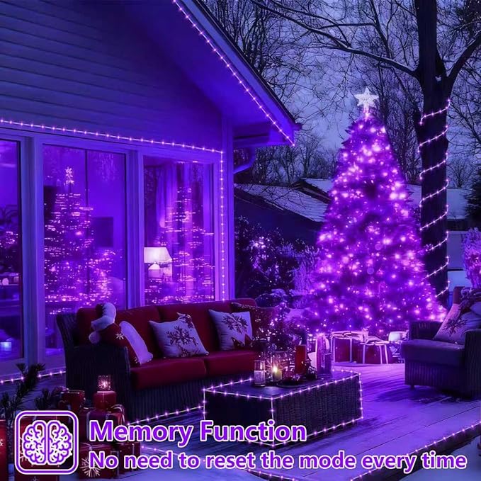 YEGUO Solar Rope Light Outdoor Waterproof, 66ft 200 LED Purple String Lights, 8 Modes Tube Christmas Lights in Clear Thin Tube