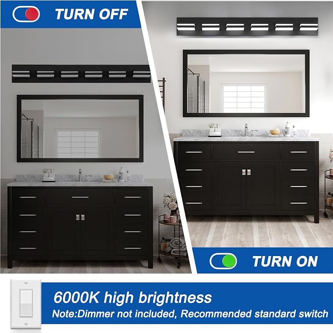 IZORRO LED Modern Bathroom Lights Fixtures(8-Light,Dimmable,360°Rotate),Matte Black Acrylic Wall Lighting,Vanity Lights for Bathroom Over Mirror - 6000k 48In （No Assembly Required）
