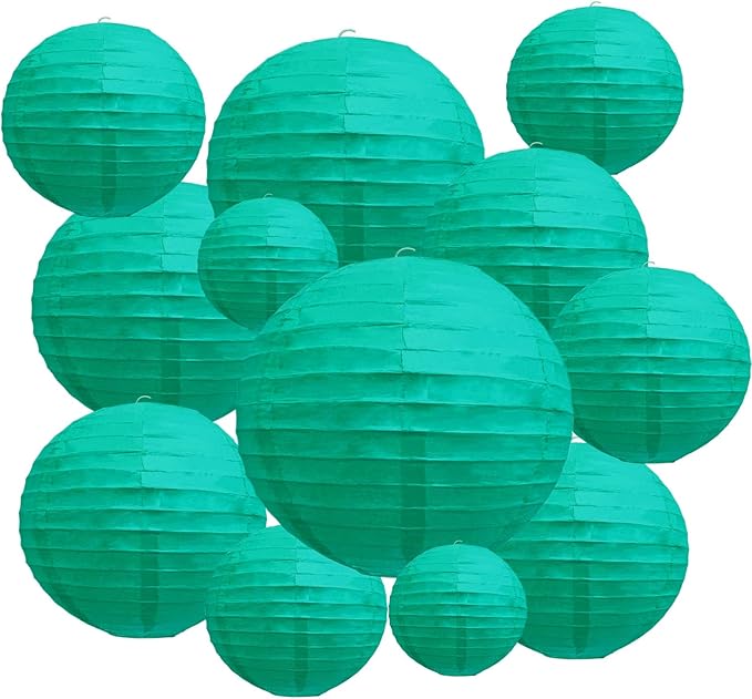 20Pcs Blue Green Paper Lanterns for Parties, 6” 8” 10” 12” Chinese Asian Hanging Round Paper Lanterns for Birthday Wedding Halloween Christmas Home Decor Party Decor