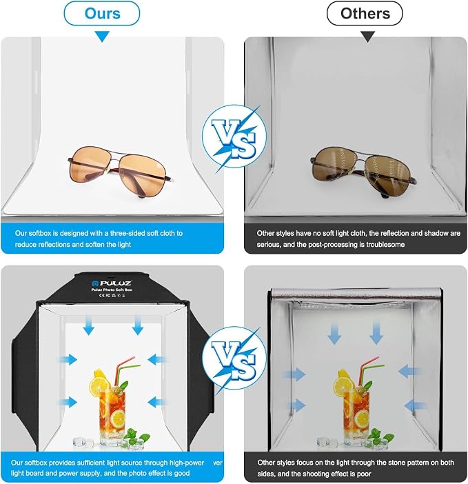 Light Box, PULUZ 16"x16" Studio Light Box with 480pcs LEDs Lights 4 Color PVC Photography backdrops Shooting Tent for Jewelry and Product Portable Lightbox Picture Box for Photography (Upgrade)