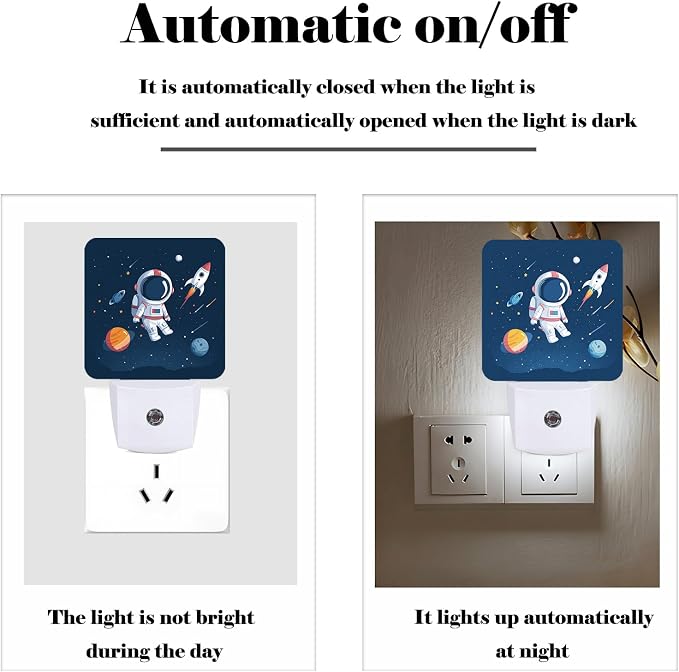 Universe Astronaut Rocket Galaxy Night Light,Plug Into Wall Decor for Stairway,Hallway,Kitchen,Dusk to Dawn Sensor Nightlights for Boys/Girls/Women/Men Room Gifts