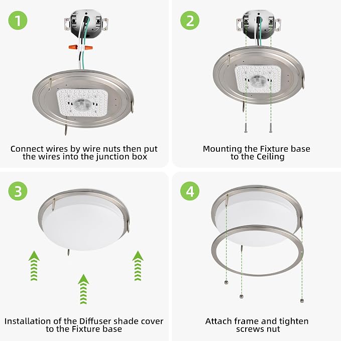 hykolity 16 inch Dimmable LED Flush Mount Ceiling Light Fixture,36W,2200LM | 2.7/3/3.5/4K/5K Adjustbale, 120°Light Angle,CRI90, Ceiling Lamp for Bedroom,Kitchen,Office,ETL Listed, Brushed Nickel