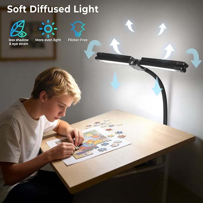 LED Floor Lamp with 4 Light Bars, 24W/3000LM Ultra Bright Wide Reading Lamp | Architect Standing Lamp with Rotating Swing Arm, Dimmable Flexible Gooseneck Floor Lamp for Office, Task Lamp for Craft Read